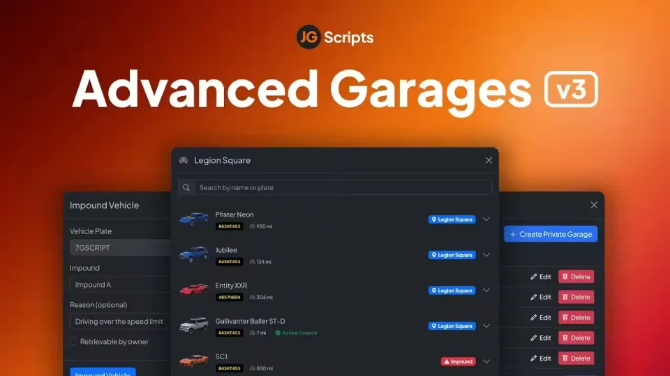 JG Advanced Garages v3, FiveM Garage & Impound Script
